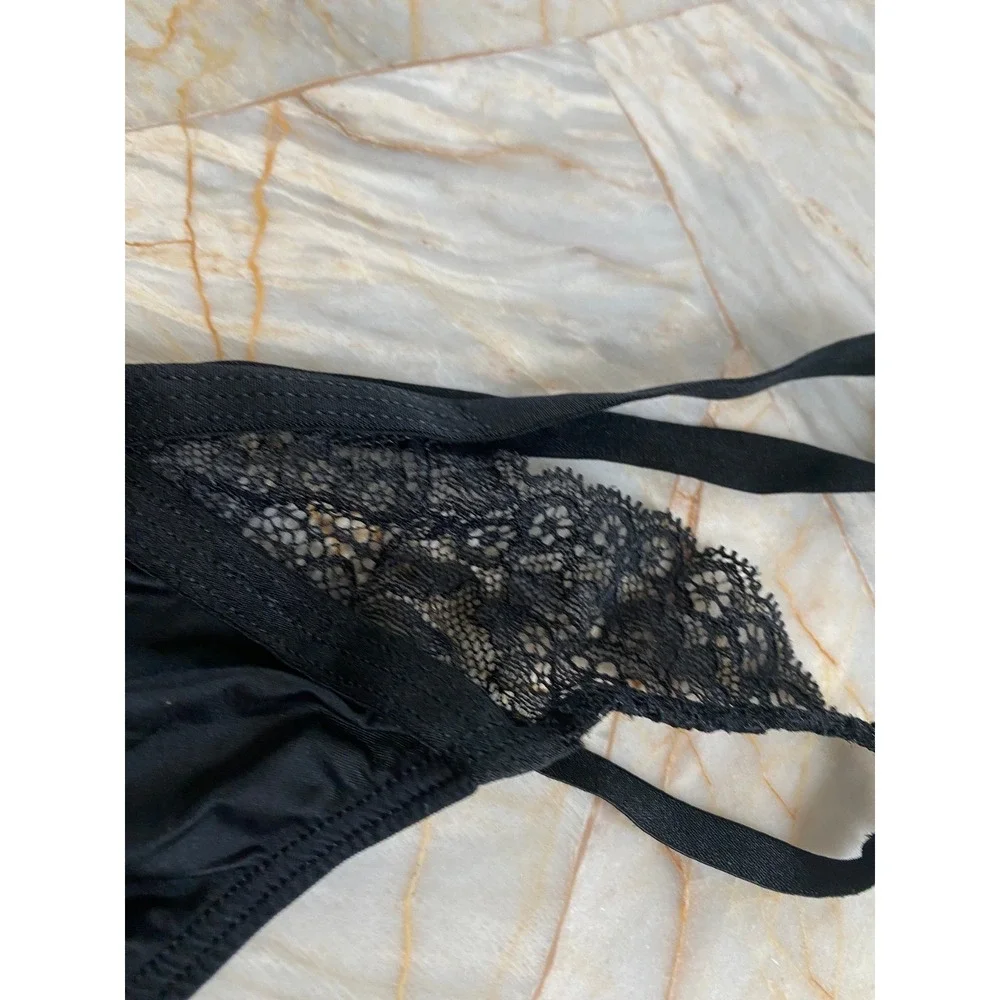 Victoria's Secret Black Strappy Lace Thong Panty  Caged Straps XS